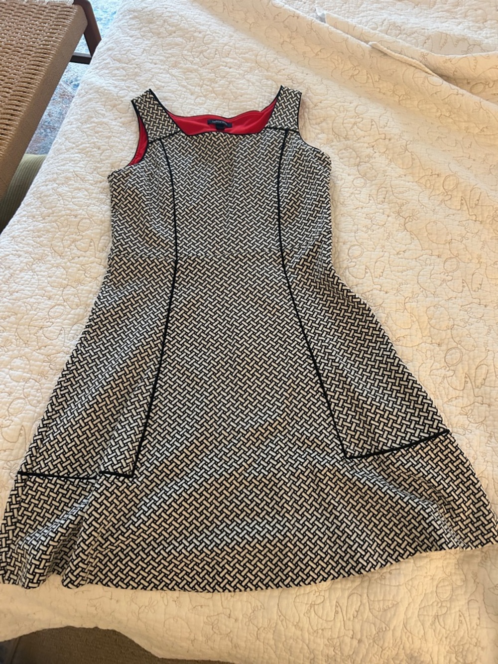 Lands' End Black & White Geometric Dress with Red Lining size 12
